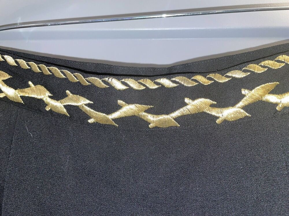 Vintage Adam Douglas X Adrianna Papell Womens Trousers Gold Embroidered Dolphins